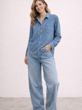 Talbots Leopard Print Denim Style Shirt | Vintage Style | 90s Streetwear Size 12